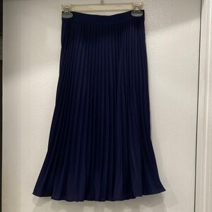 Navy Pleated Midi Skirt